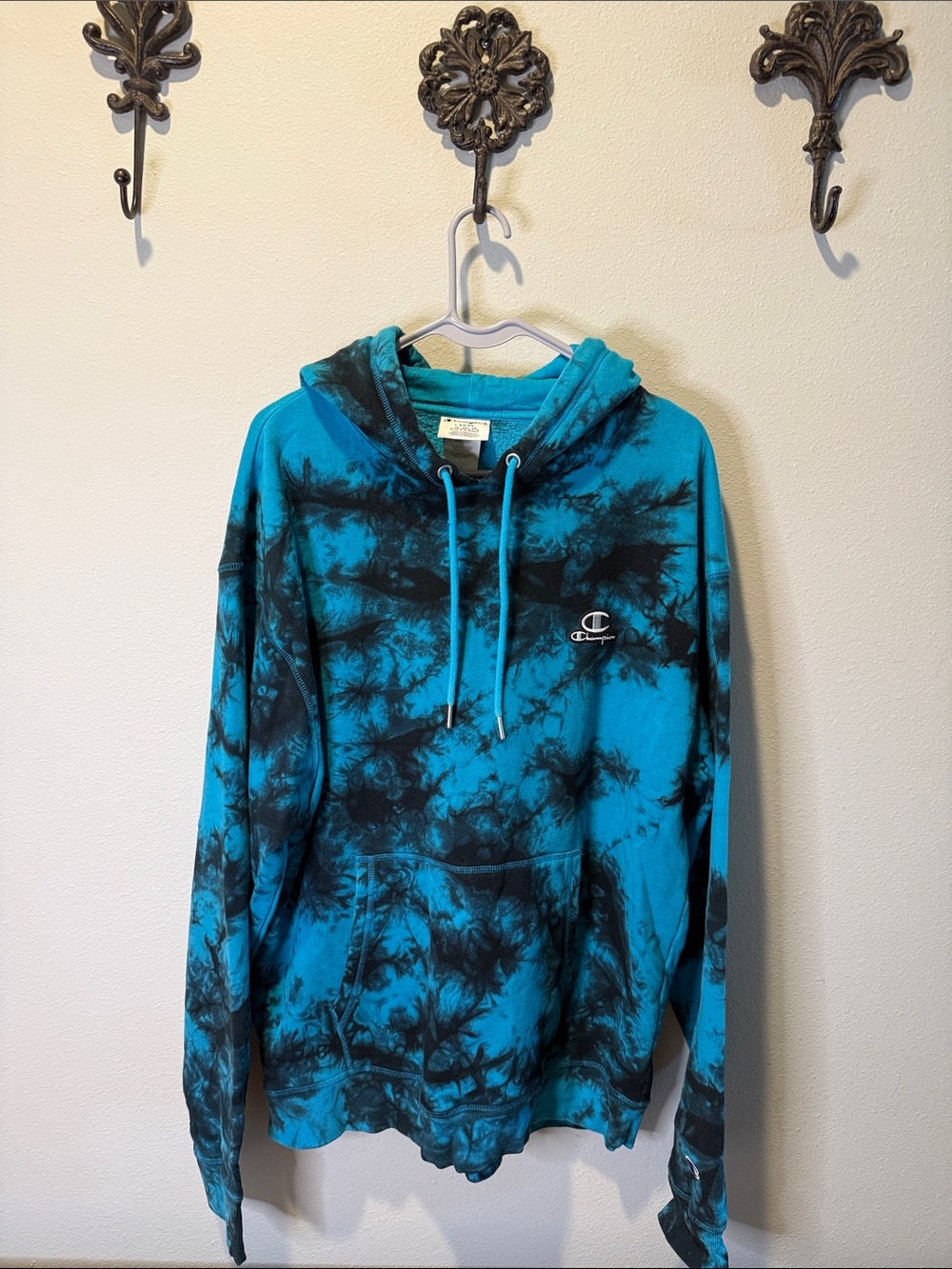 Champion Teal and Black Tie-Dye Zip-Up Hoodie